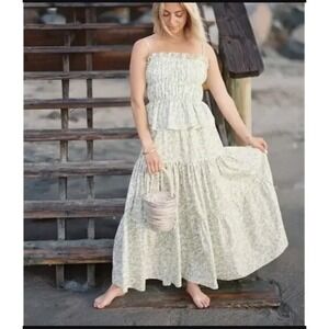 Coco Shop Skirt Set Maxi Skirt Shirred Top Light Green Limes‎